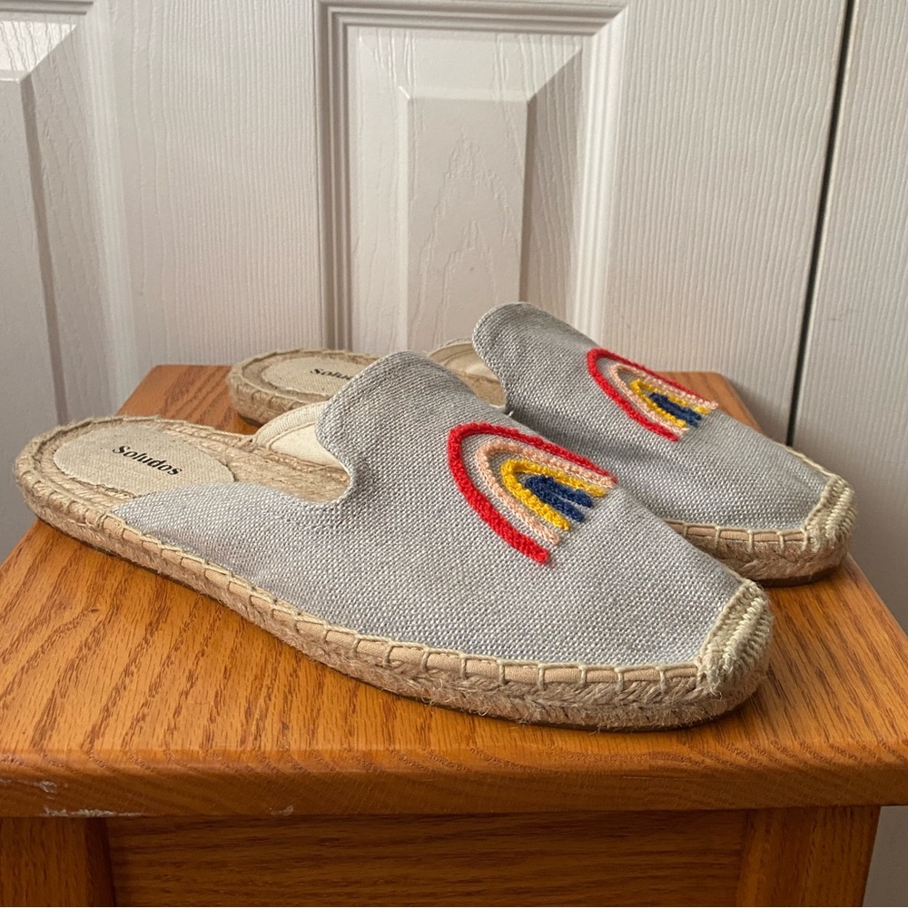Soludos Rainbow Bright Embroidered Organic Cotton Espadrille Mules SZ 9.5